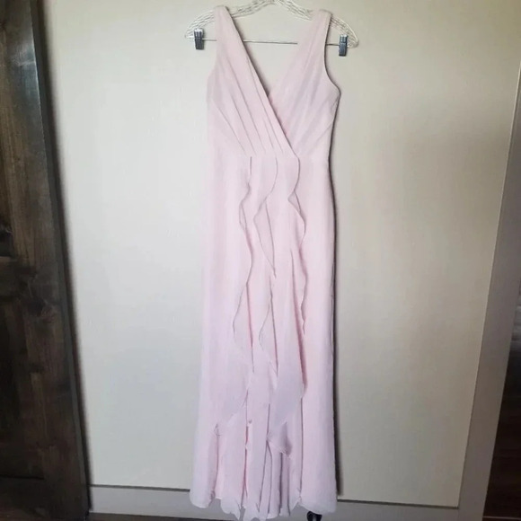 White By Vera Wang Blush Pink Ruffle Maxi  Bridesmaids Dress 2 - Picture 3 of 15